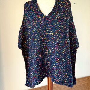 Max Studio Women’s Colorful Knit Poncho Size OS
Navy Background w Multi Colors